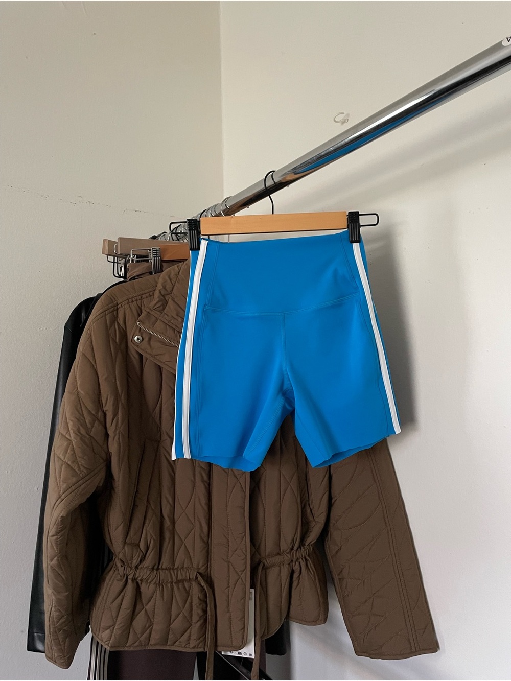 3/$15 Splits59 Turquoise-Blue High-Rise Bike Shorts with White Side Stripes